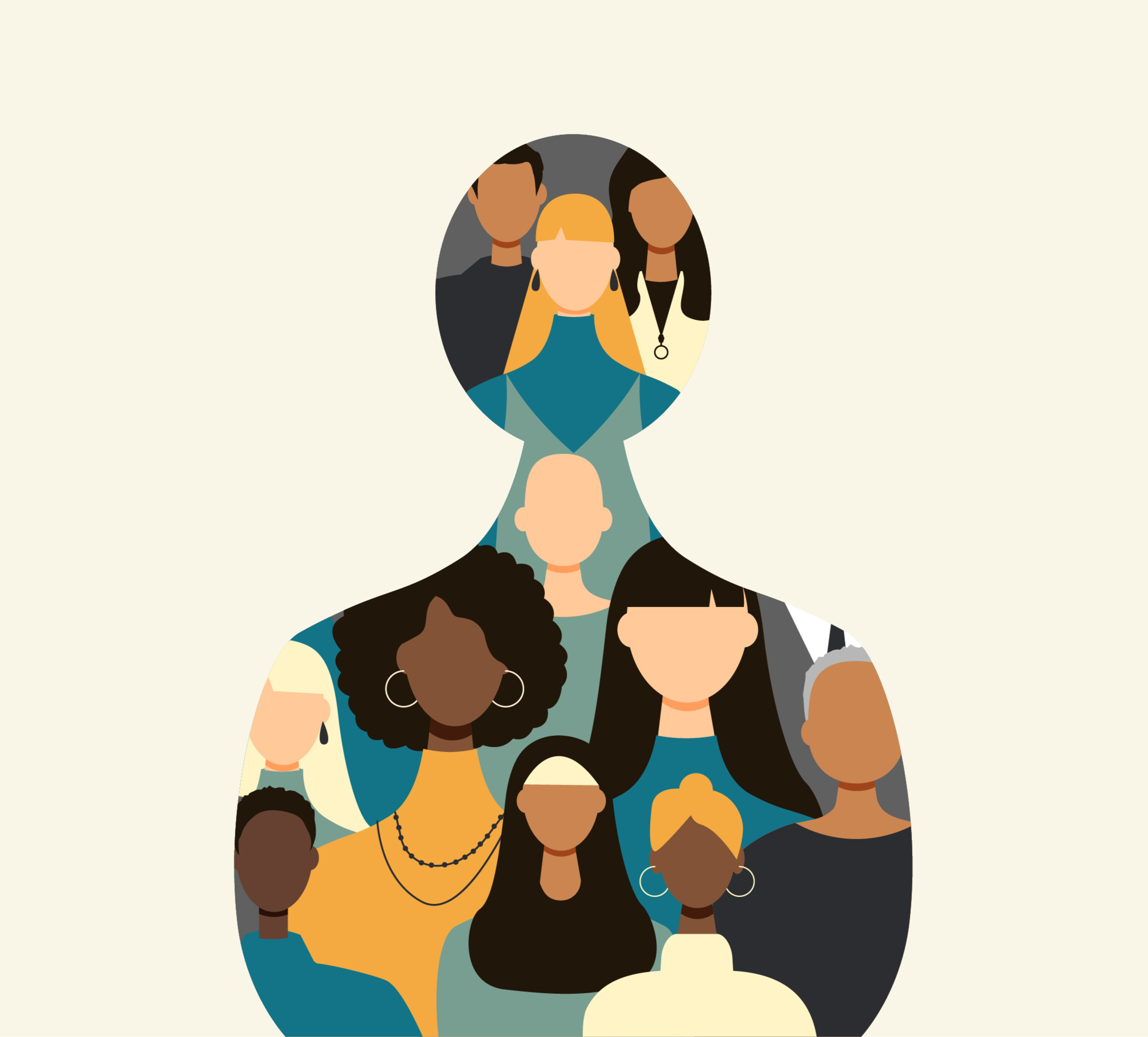 colorful silhouette filled with diverse people