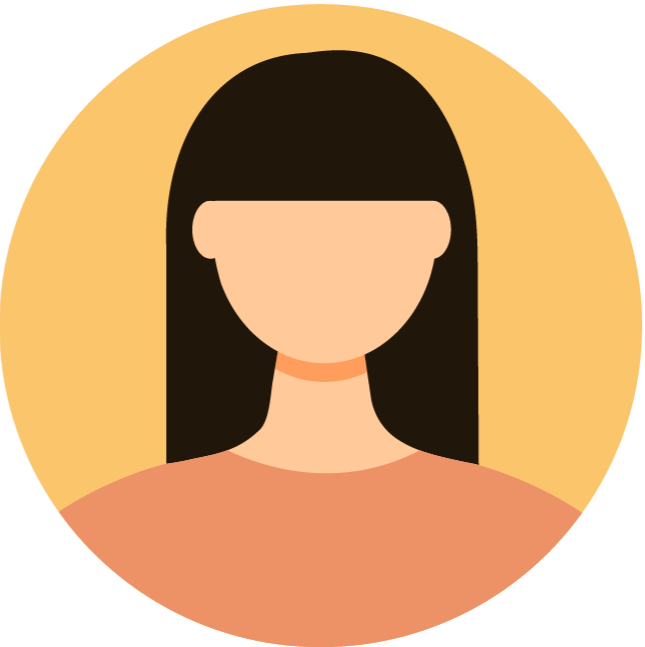 circle shaped graphic illustration of black haired faceless woman in an orange shirt on a yellow background